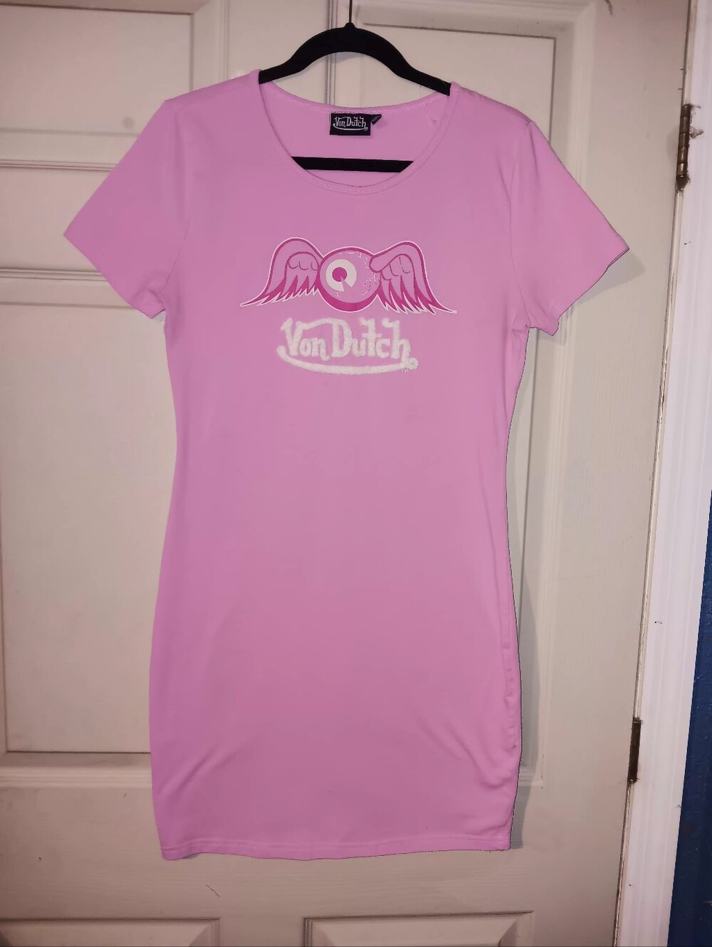 Von Dutch Y2K Pink Short Sleeve Mini Dress Graphics Sz L